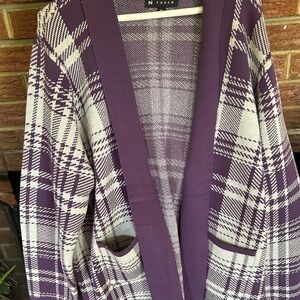N Touch Purple Plaid Open Front Cardigan